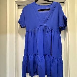 SHEIN Royal Blue V-Neck Tiered Mini Dress